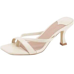 Ermonn Womens Kitten Heels Sandals Nude Beige Size 8.5 Open Toe Slip-On Shoes